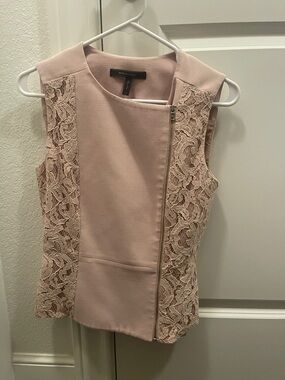 BCBGMaxAzria Blush Pink Lace-Panel Asymmetrical Zip Top